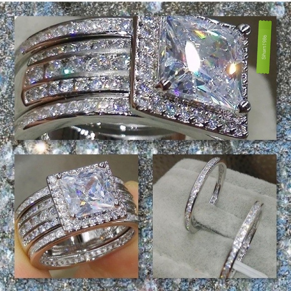 Brilliant White CZ Square Halo Ring in Silver-Tone